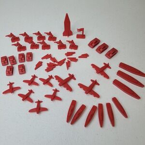 Vintage Mega Red Plastic Board Game Pieces Replacement Set Tanks Planes Ships